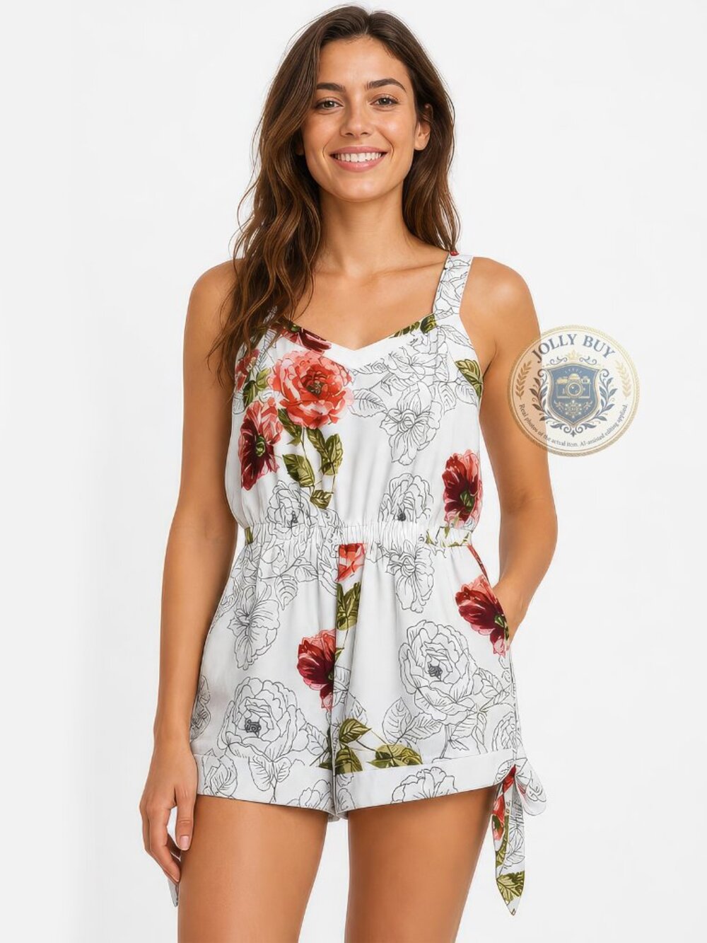 BeBop Women’s Romper Shorts Jumpsuit Ivory Rose Size L NEW